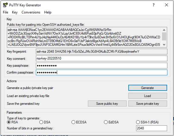 DigitalOcean SSH Key Generate Putty ssh key