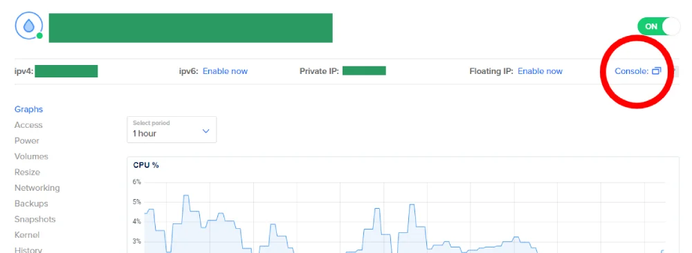 DigitalOcean Terminal Console Connect SSH
